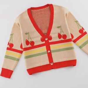 Cherry Patterned Cardigan Sweater
